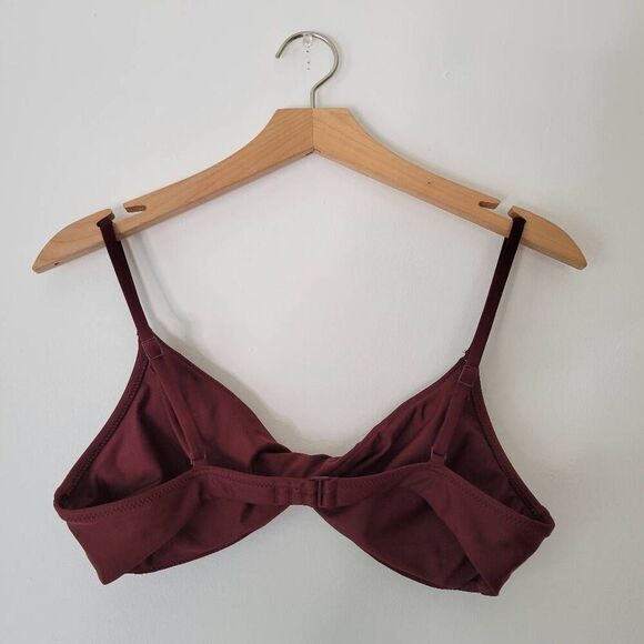 Aerie Real Good Scoop Twist Bikini Top M Burgundy Maroon Swimwear Sustainable Sw - Picture 3 of 4
